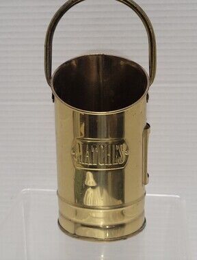 Vintage Brass Embossed Match Stick Holder Bucket Tobacciana Fireplace